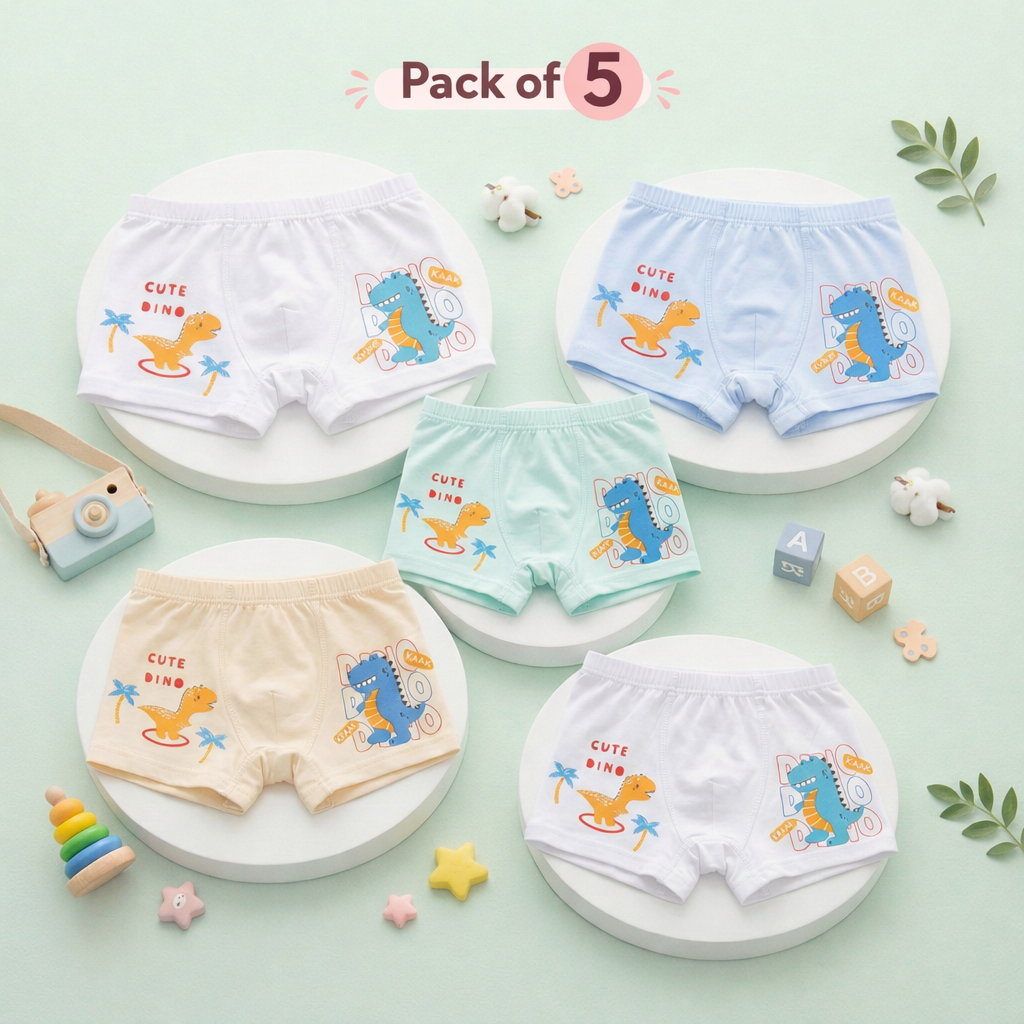 Dino Buddies Collection – Premium Cotton Boys Boxer Shorts – Soft Breathable Kids Underwear with Dinosaur Prints