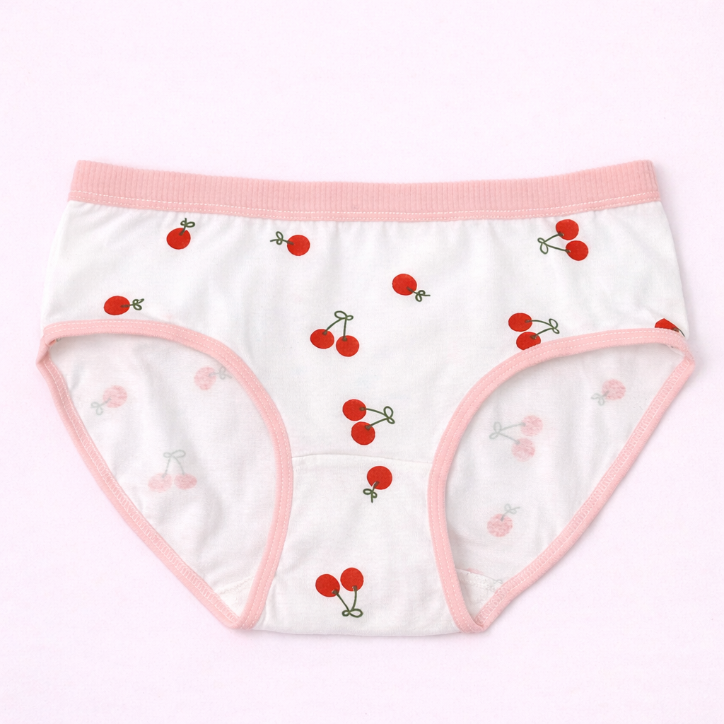 Lilhugz Cherry Blossom– Soft Breathable Cherry Floral Gingham Print Girls Cotton Underwear