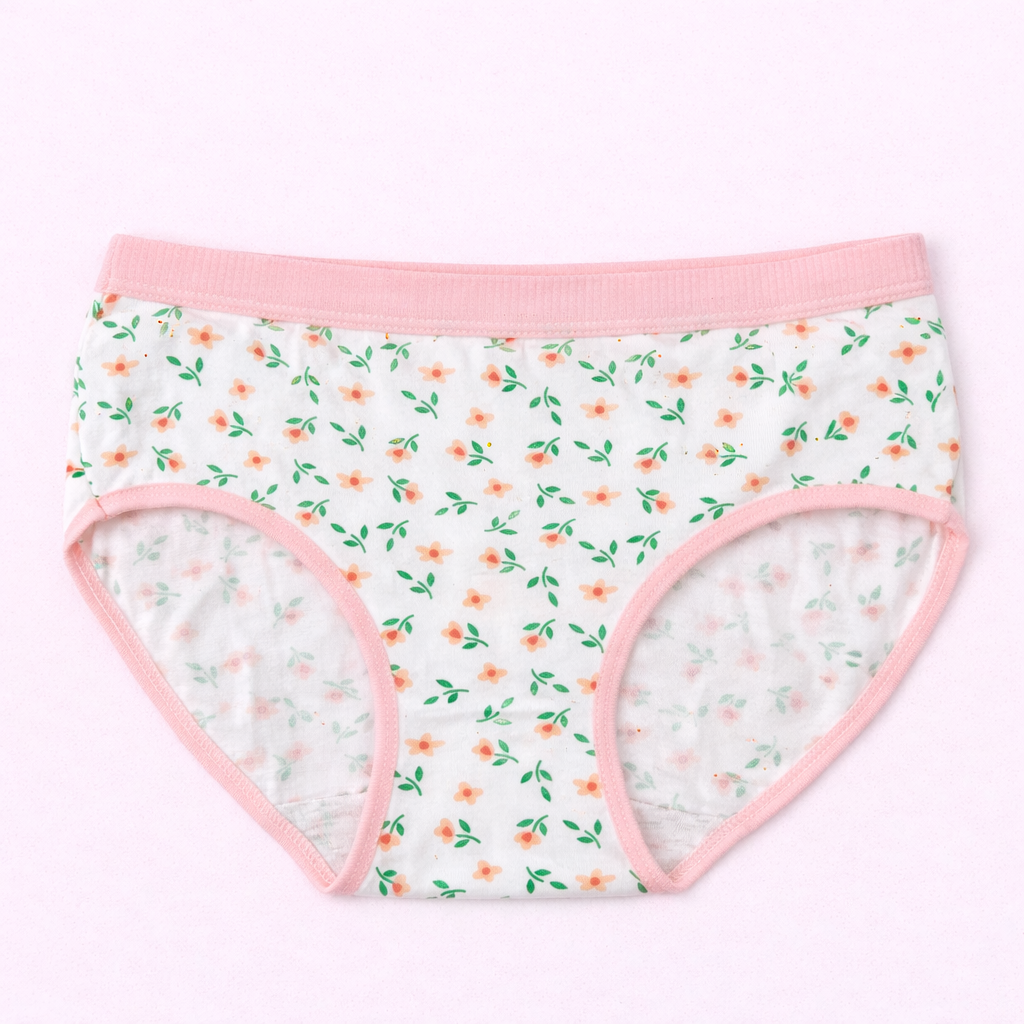 Lilhugz Cherry Blossom– Soft Breathable Cherry Floral Gingham Print Girls Cotton Underwear