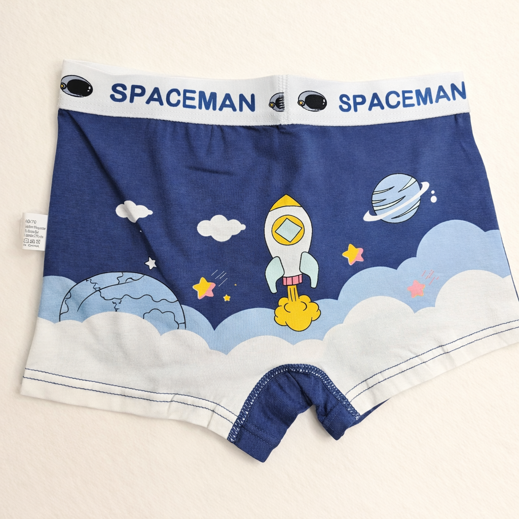 Space Explorer Collection – Premium Cotton Boys Boxer Shorts – Soft Breathable Kids Underwear with Astronaut & Planet Prints