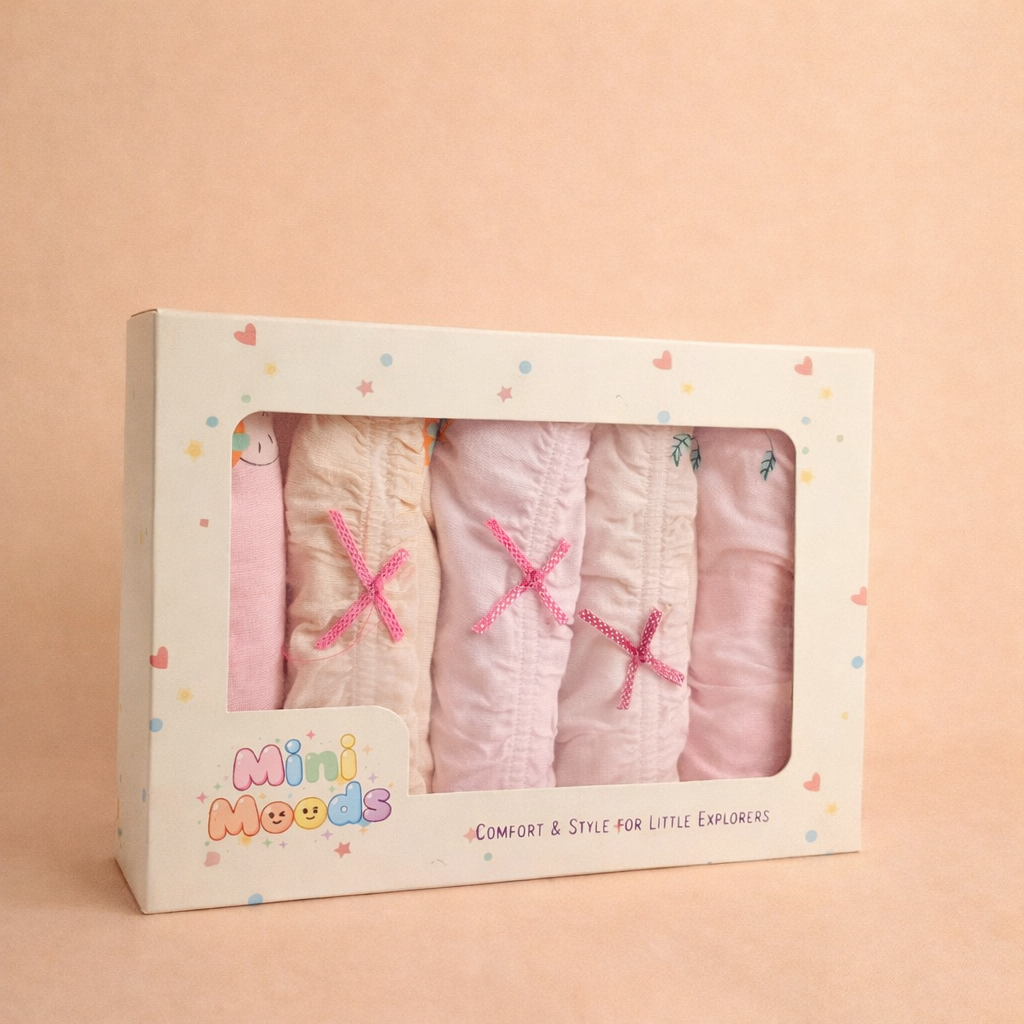 Little Miss Petal Collection – Girls Soft Breathable Shorts| Cute Doll Print Kids Innerwear | Comfortable Daily Wear Pack