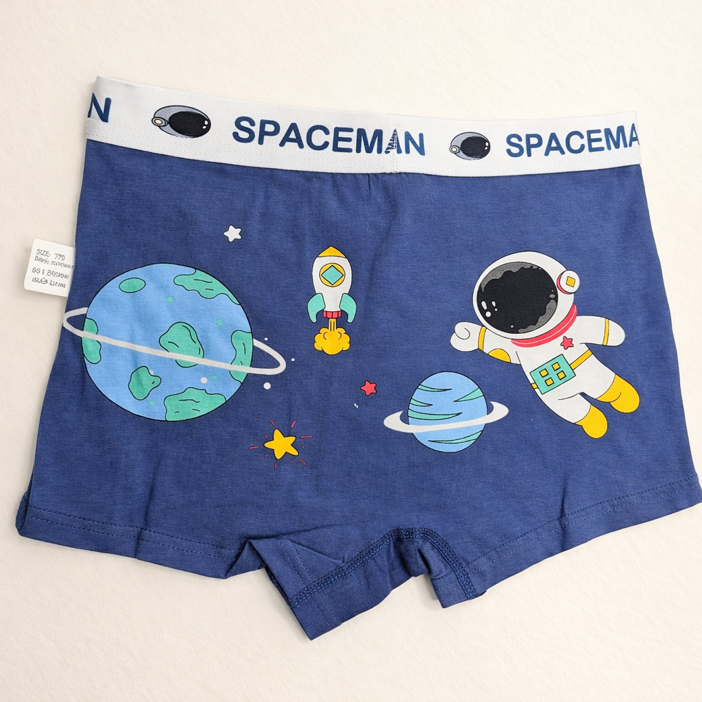 Space Explorer Collection – Premium Cotton Boys Boxer Shorts – Soft Breathable Kids Underwear with Astronaut & Planet Prints