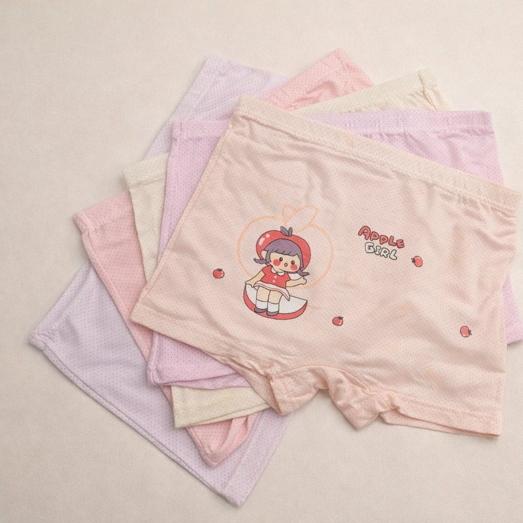 Apple Girl Boxer Shorts – Premium Viscose Blend Soft Breathable Kids Underwear for Pre-Teens