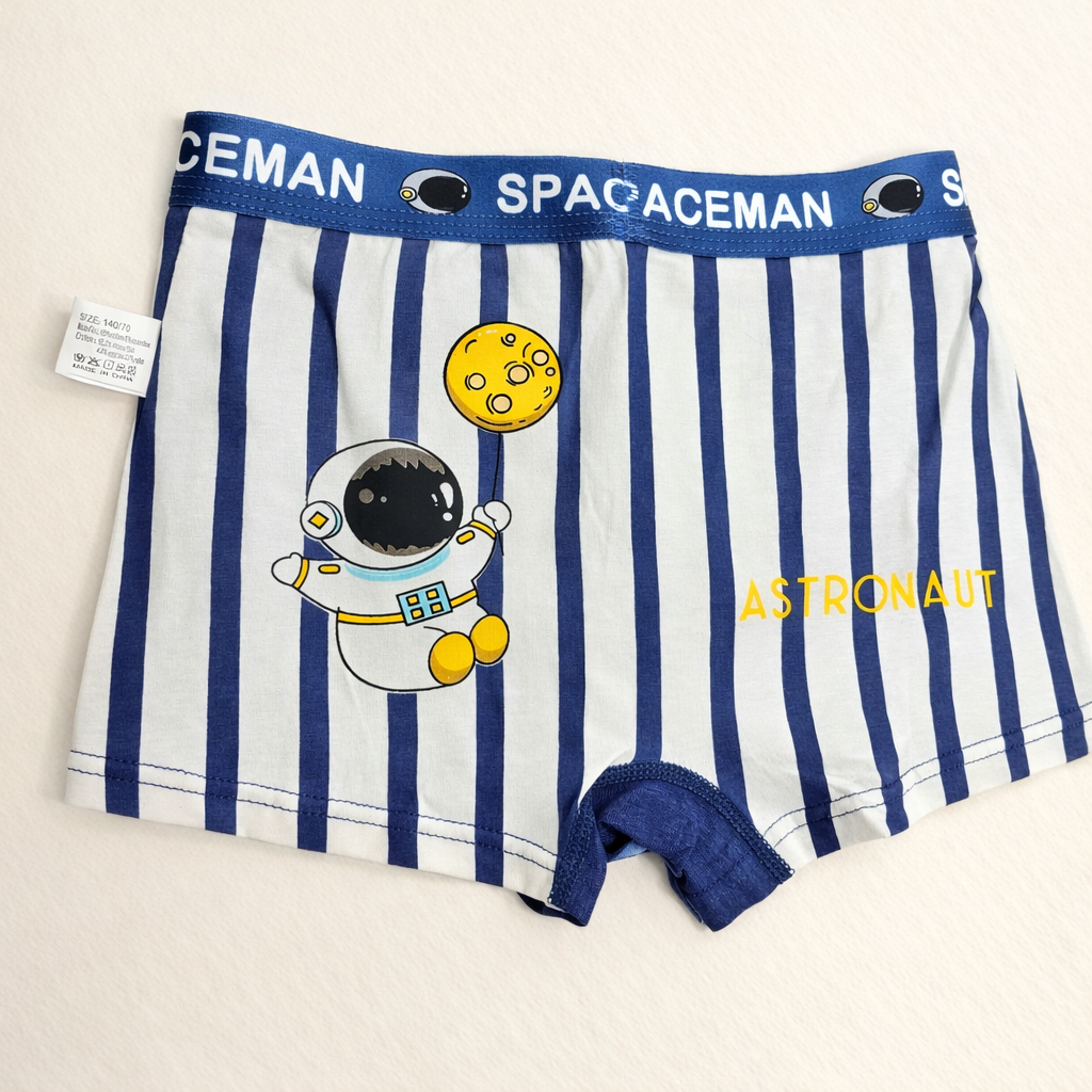 Space Explorer Collection – Premium Cotton Boys Boxer Shorts – Soft Breathable Kids Underwear with Astronaut & Planet Prints