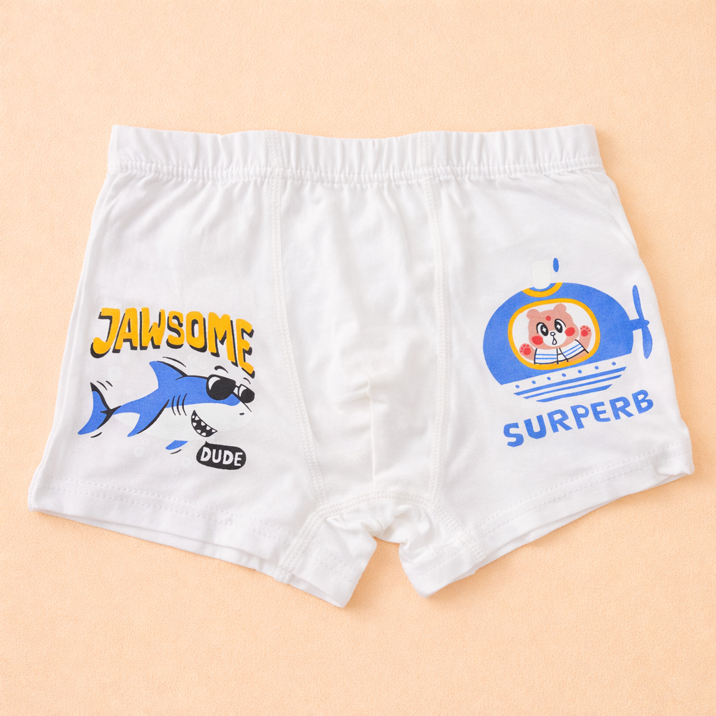Ocean Heroes Collection – Premium Cotton Boys Boxer Shorts – Soft Breathable Kids Underwear with Shark Prints