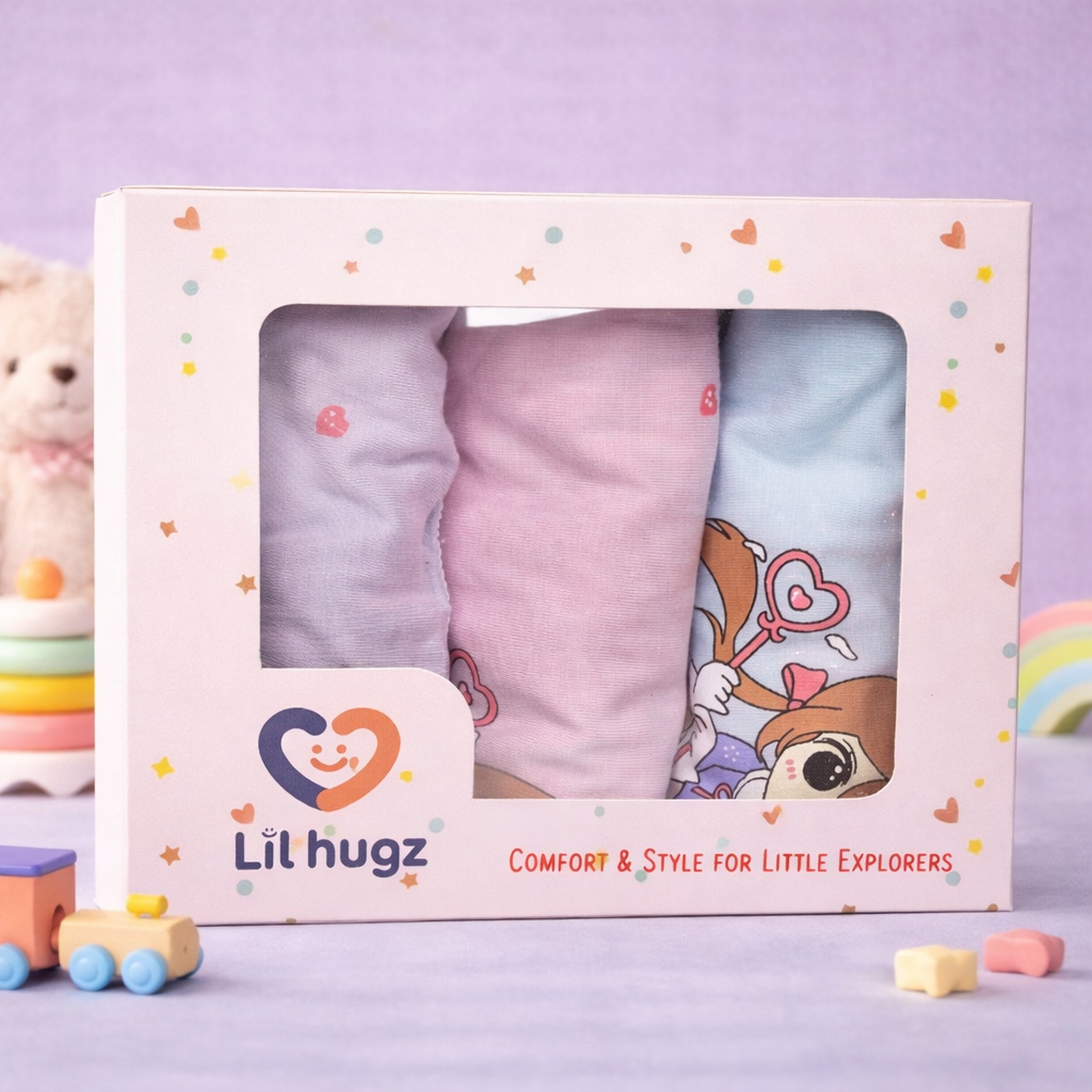 Kawaii Girl Collection – Girls Hybrid Cotton Underwear – Adorable Anime Character Print Briefs