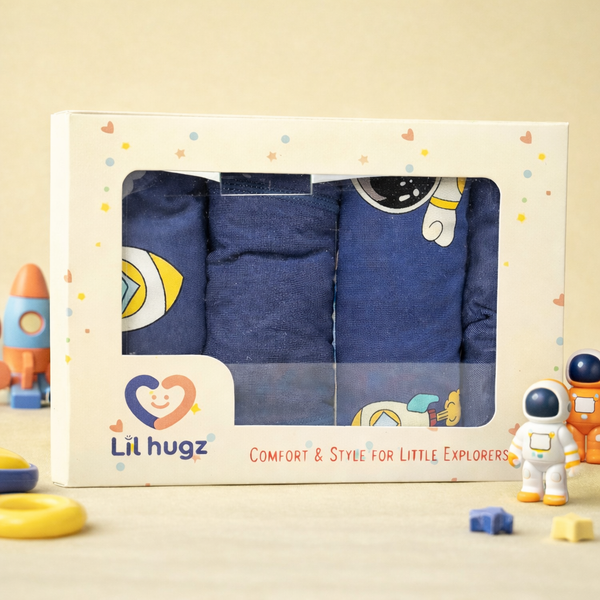 Space Explorer Collection – Premium Cotton Boys Boxer Shorts – Soft Breathable Kids Underwear with Astronaut & Planet Prints