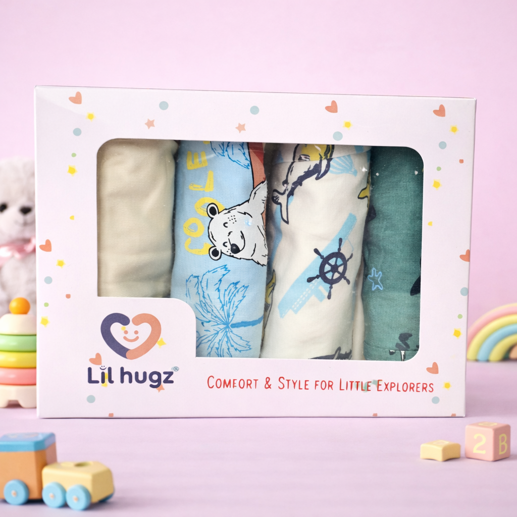 Ocean Adventure Collection | Hybrid Cotton Boys Boxer Shorts | Soft Breathable Kids Underwear with Surf & Shark Graphics