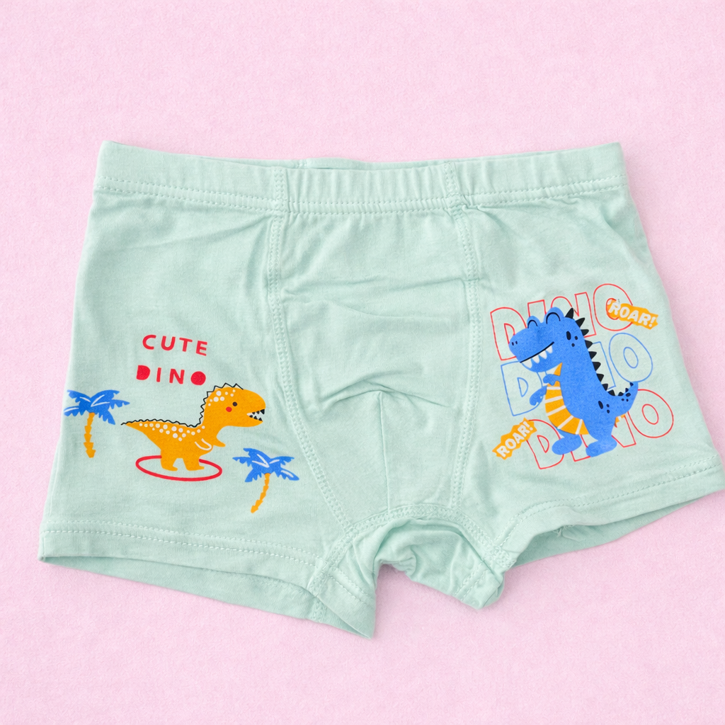 Dino Buddies Collection – Premium Cotton Boys Boxer Shorts – Soft Breathable Kids Underwear with Dinosaur Prints
