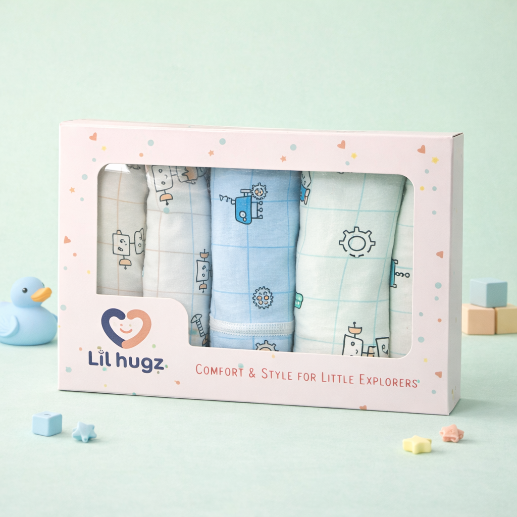 Robo Play Collection– Boys Soft Breathable Trunks- Cute Robot Print Kids Innerwear Pack