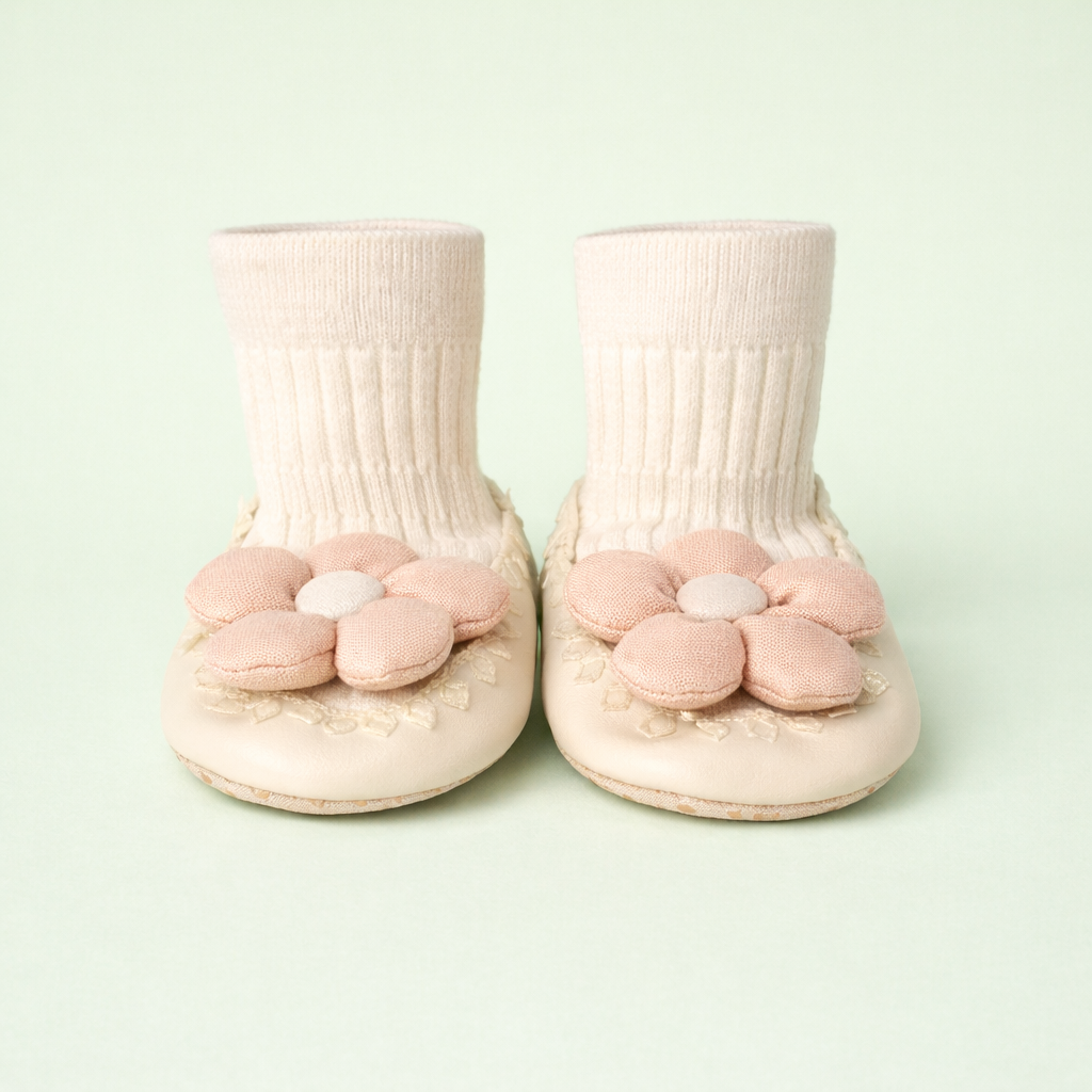 Daisy Steps Baby Sock Shoes for Girls | Soft Anti-Slip Sole | Flower Design Indoor Footwear for Newborns & Toddlers