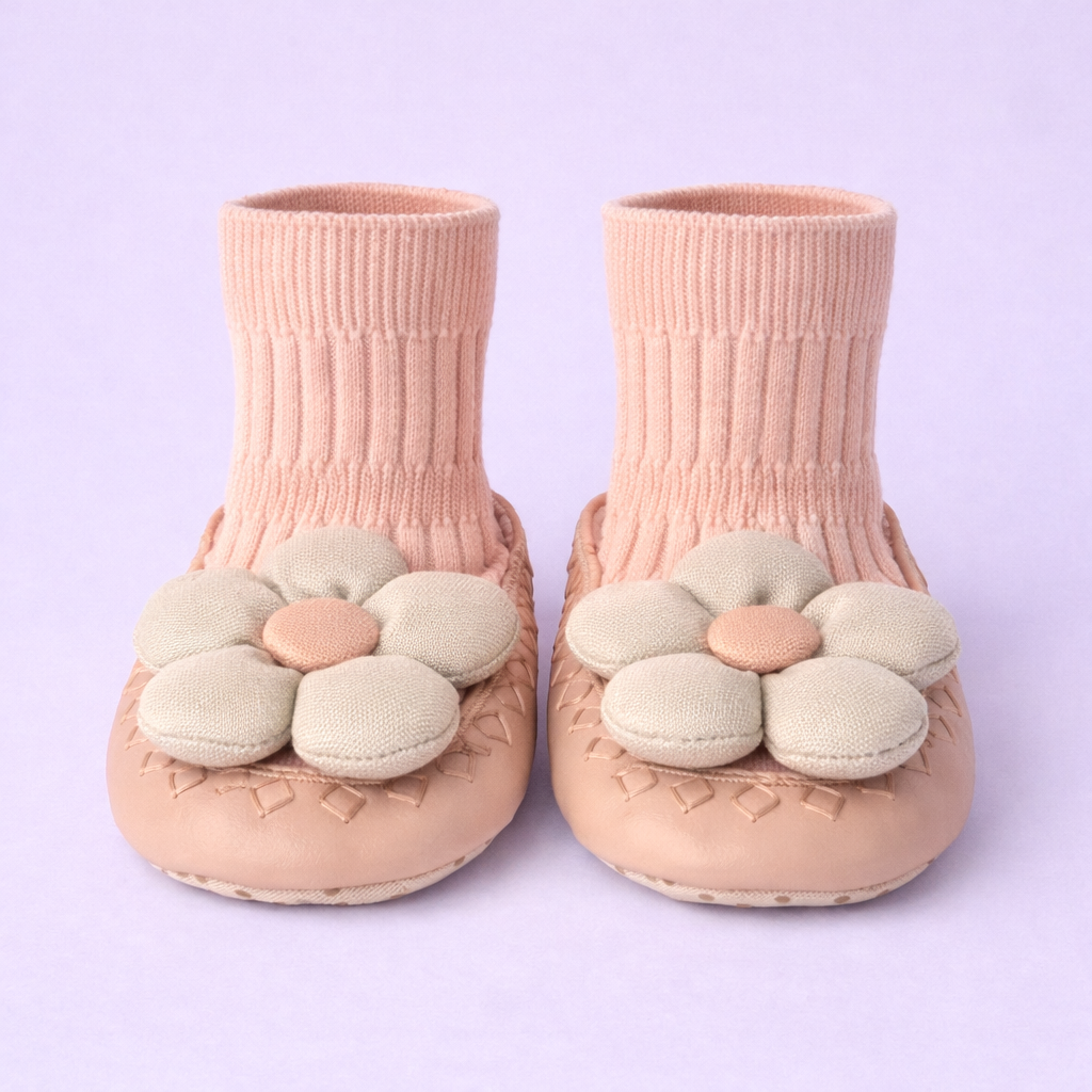 Daisy Steps Baby Sock Shoes for Girls | Soft Anti-Slip Sole | Flower Design Indoor Footwear for Newborns & Toddlers