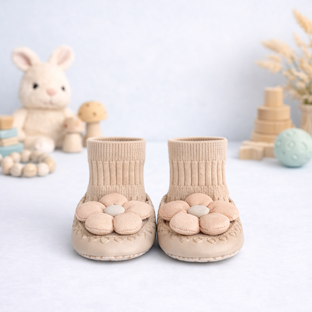 Daisy Steps Baby Sock Shoes for Girls | Soft Anti-Slip Sole | Flower Design Indoor Footwear for Newborns & Toddlers