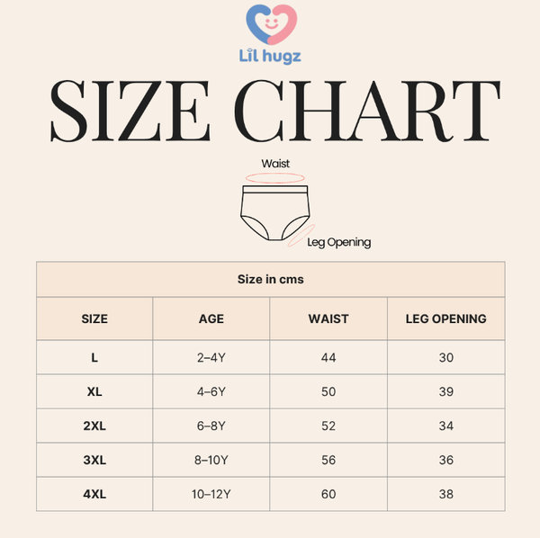 Size Chart for Girls Hybrid Underwear – Kawaii Girl
